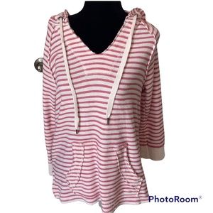 Cable & Gauge Hoodie M Medium Beach Distressed Red White Nautical Stripes Shirt